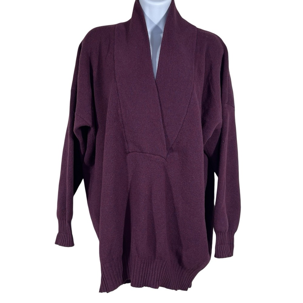 Vtg ESPRIT Essentials Wool Blend Shawl Collar Sweater Sz. M Burgundy Cozy